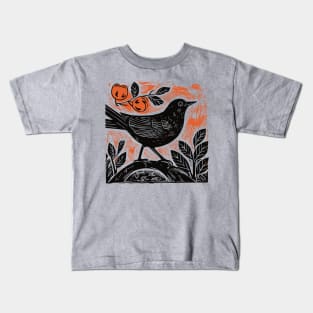 Lino Cut Bird Kids T-Shirt